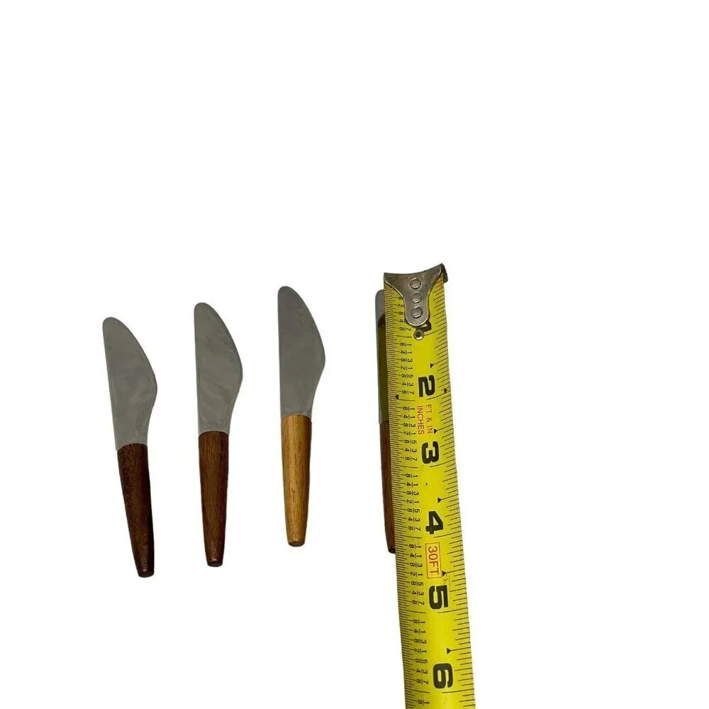 4 Vintage MCM Cheese Knives Stainless Dal USA Wooden Handles